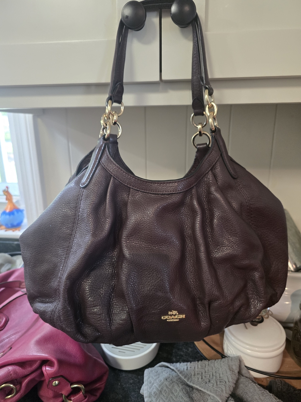Coach Pebbled Leather Shoulder Bag in Plum